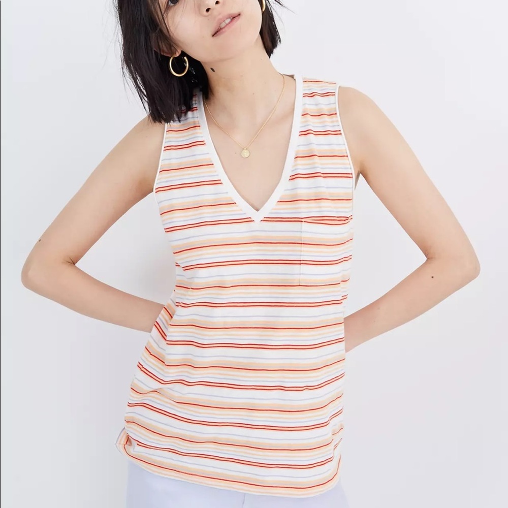Madewell Plus Size Striped V-Neck Pocket Sleeveless Tee Size 3X